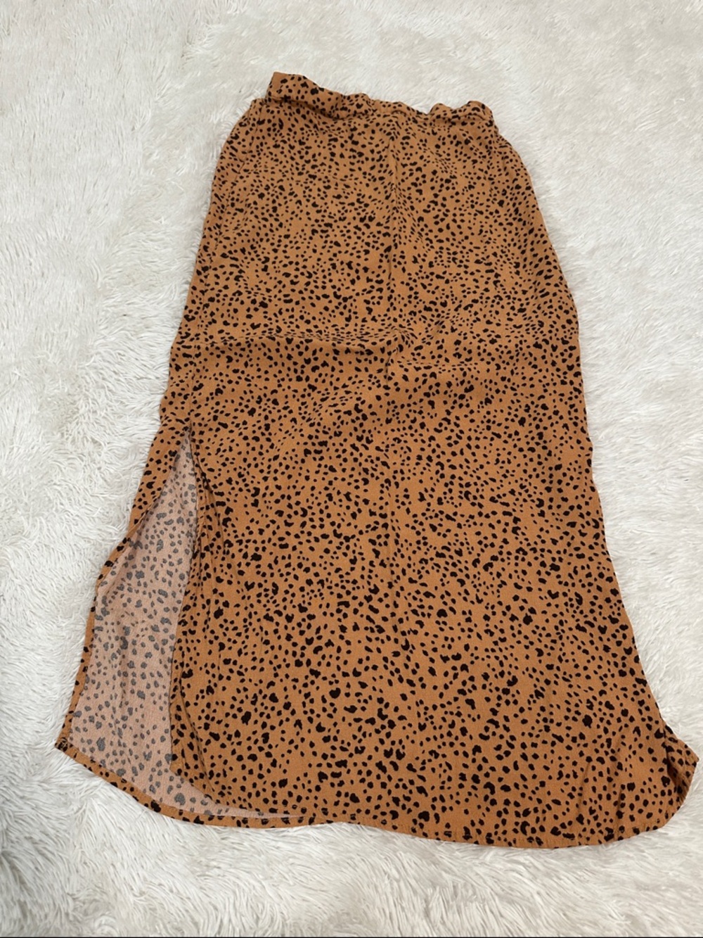 Cotton On Tan & Black Dotted Midi Skirt with Side Slit- fits like a SM